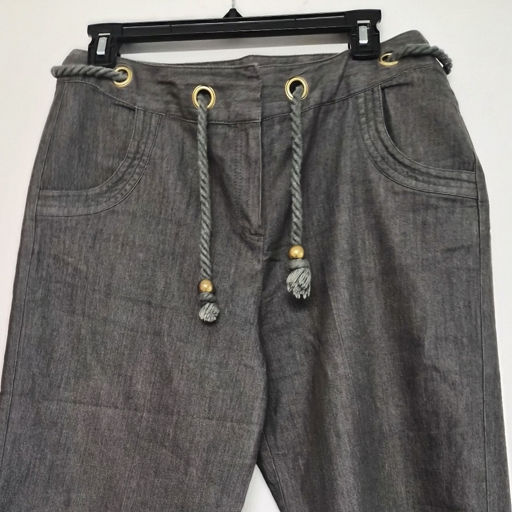 Larry Levine Gray Stretch Pants with Gold Accents